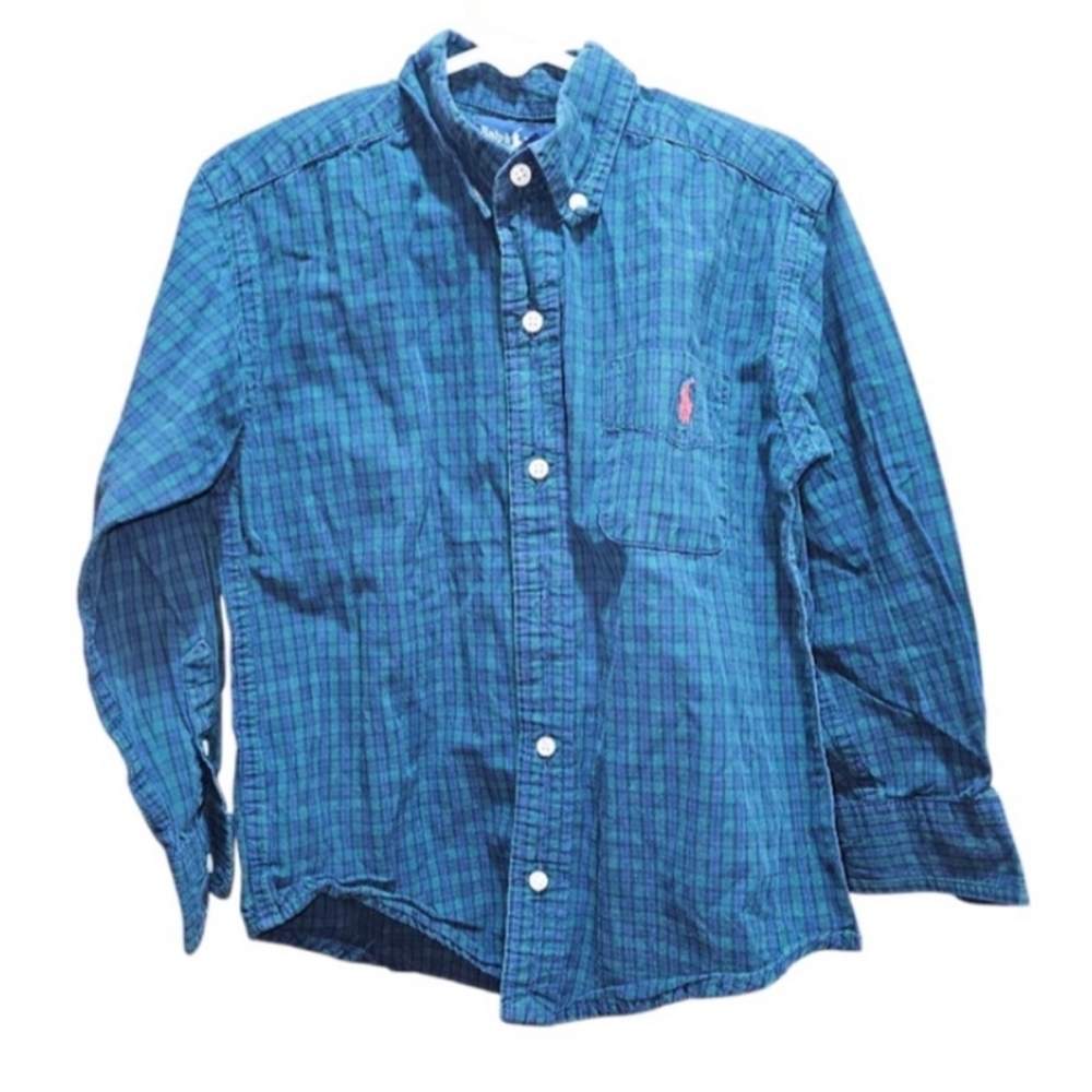 Boys Ralph Lauren Plaid Button-Down Shirt Size 5 Blue Green
